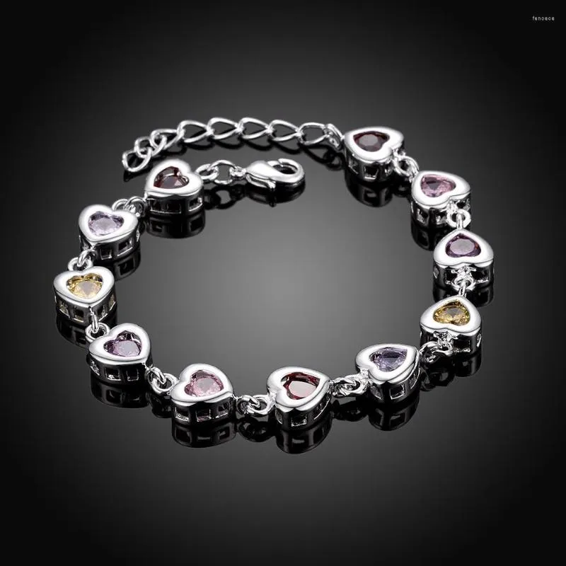 Lien Bracelets 925 Estampillé Argent Multi Couleur Zircon Cristal Bijoux De Mode Pour Les Femmes De Mariage Fiançailles Cadeau D'anniversaire