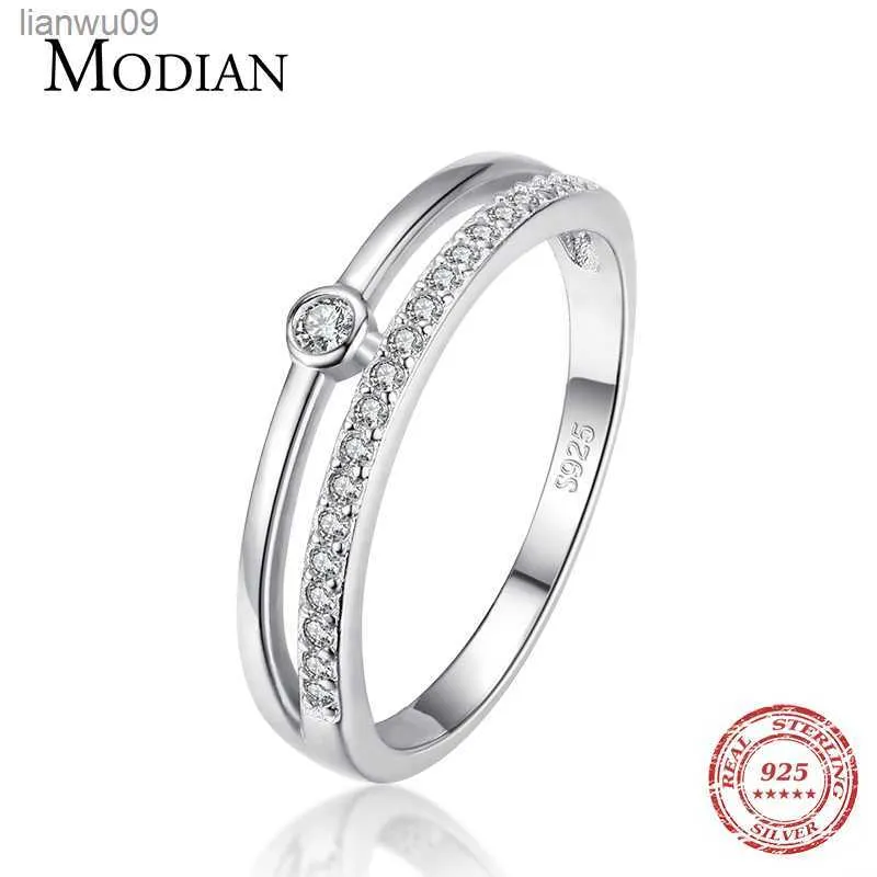 Modian Real 925 Sterling Silver Line Fashion Clear CZ Ringen Voor Vrouwen Luxe Sieraden 2021 Bruiloft Accessoires Gift Met doos L230704