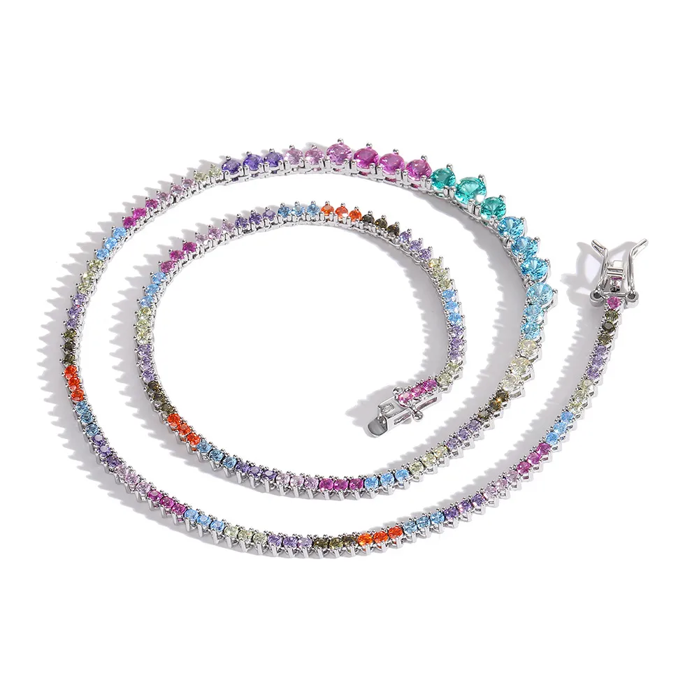 Hip Hop Colorful Tennis Chain Necklace Collar Choker Men Women Jewelry Gift