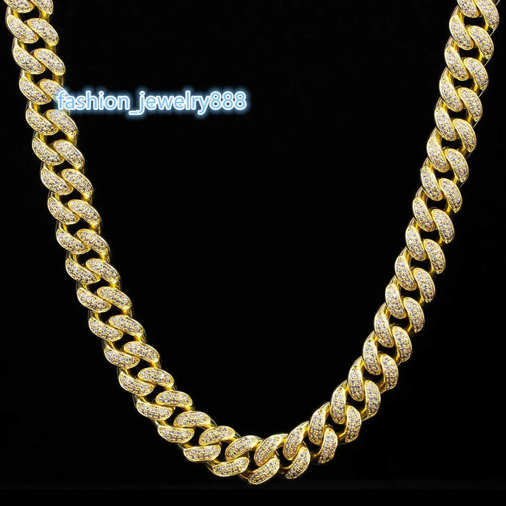 Strands Strings Krkc 12mm plein diamant cubain collier mâle hiphop14 K or épais chaîne collier grande chaîne en or accessoires