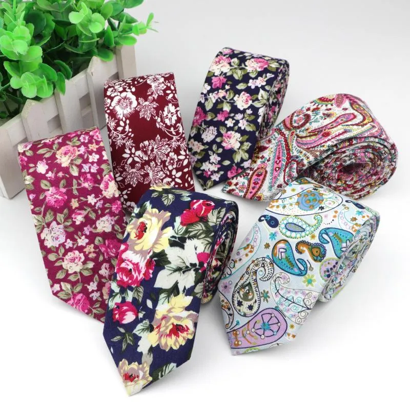 Ties ties di cotone floreale floreale MENS FASHIE 6 cm Stretto cravatta fiore a quadri paisley per feste di nozze Regali di accessori casual