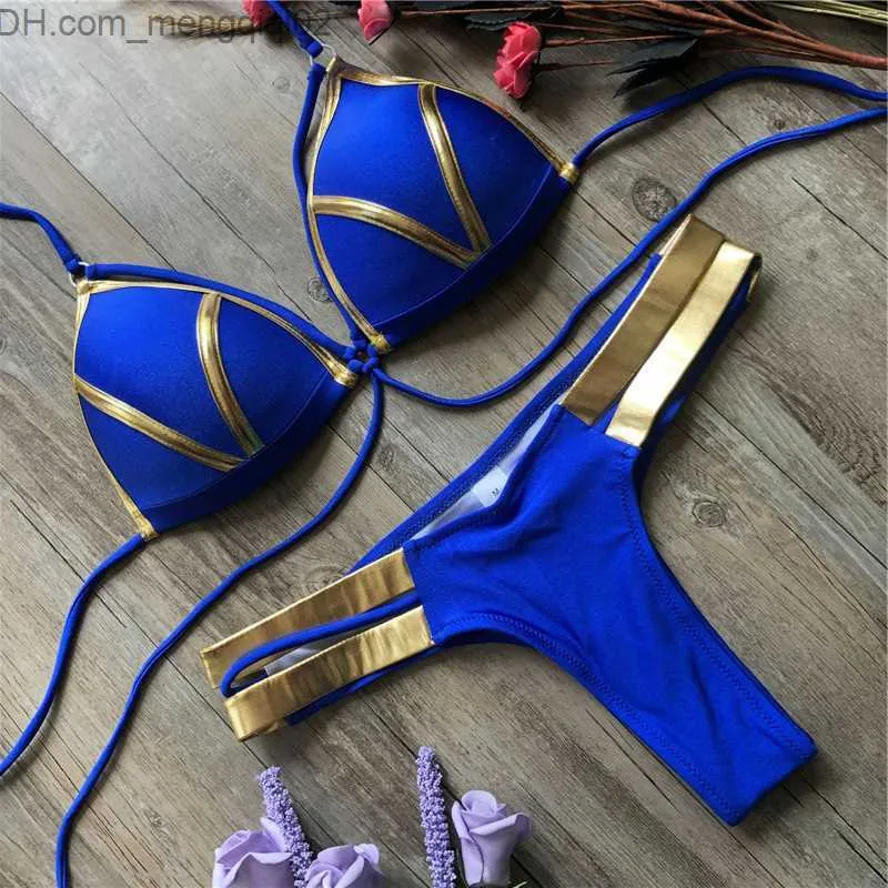 Damen-Bademode, roter Badeanzug, Push-up-Badeanzug, Damen-Badeanzug mit Biquini-Schürze und Goldprägung, brasilianischer Bikini-Anzug, Tanga Z230717