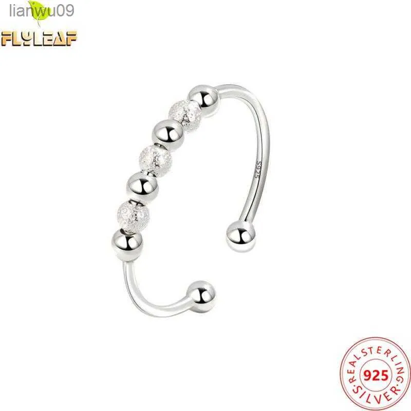 Echt 925 Sterling Zilveren Sieraden Fidget Matte Kraal Ring Voor Vrouwen Minimalistische Angst En Anti Stress Ring Mode-sieraden L230704