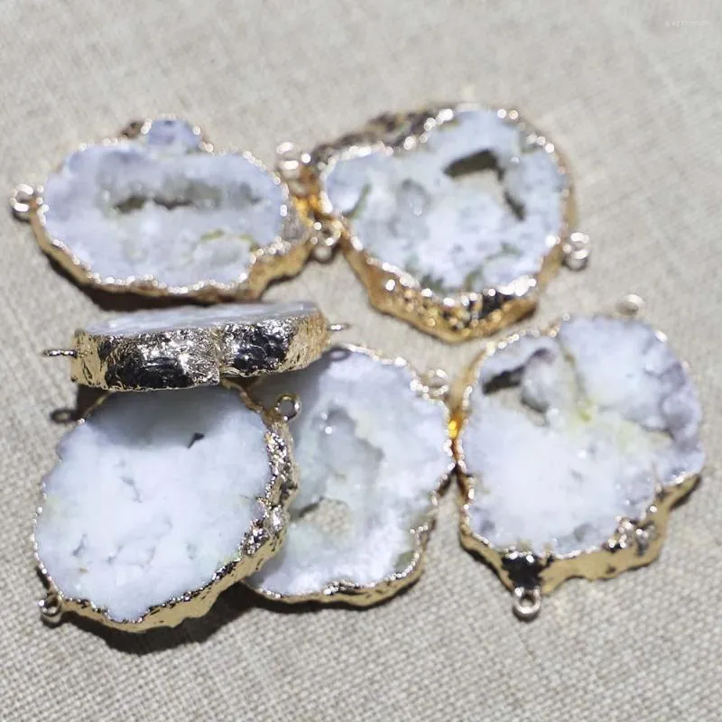Pendant Necklaces Natural Stone White Agates Irregular Pendants Slice Double Hole Connector Jewelry Making DIY Bracelet Accessories 6Pcs