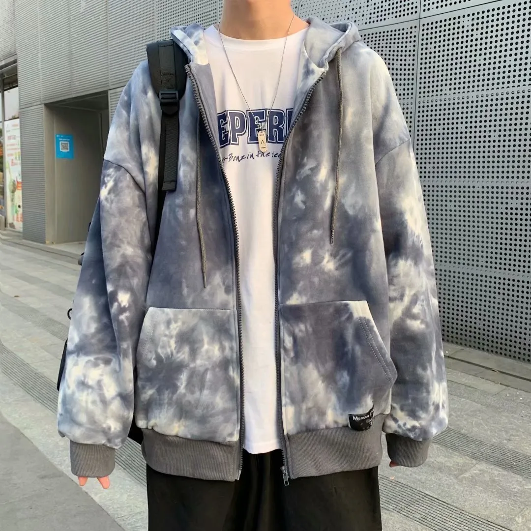 Men's Hoodies Sweatshirts Tie-Dye Cardigan Hoodie Guy Autumn Winter Personality Y2k Zip Sweatshirt Youth Korean Version Fashion Casual Loose Trend Coat 230714