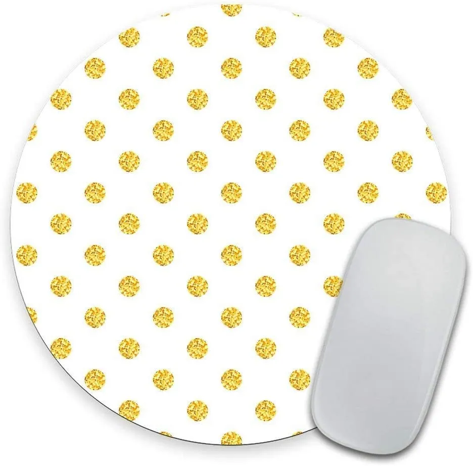 Echtes Gold Polka Dots Druckmuster Rundes Mauspad Goldfolie Mauspad Farbe Computer oder Büroarbeitsplatz Dekor 7,9 Zoll