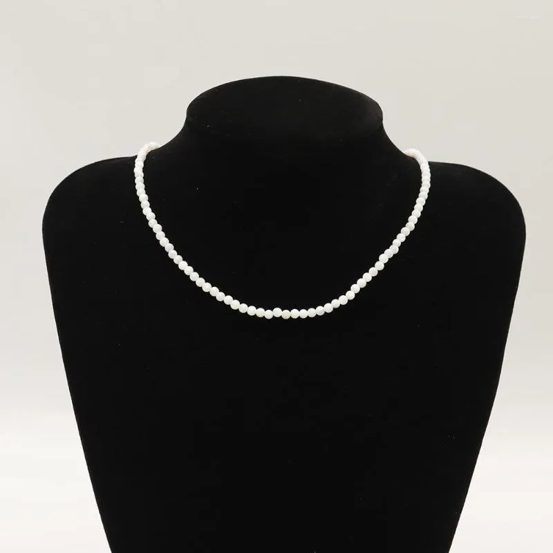 Chaînes Simple blanc coquille d'eau douce collier de perles en vrac 3mm rond nacre femmes été à la main perles anneau d'étranglement