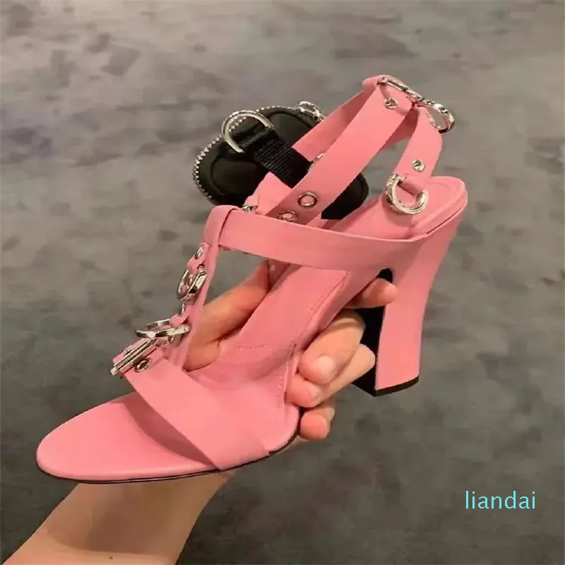 Designer 2023 Summer Women Chunky Sandals Ladies Pink Pocket High Heel Sandal Casual Gladiator Sandaler Fashion Sexy