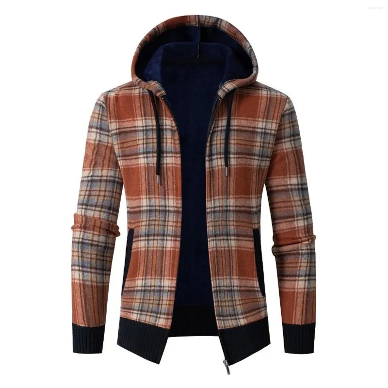 Hommes Hoodies Hiver À Manches Longues Cardigan Velours À Capuche Chandail Treillis Sweats Pour Hommes Hommes Plaine