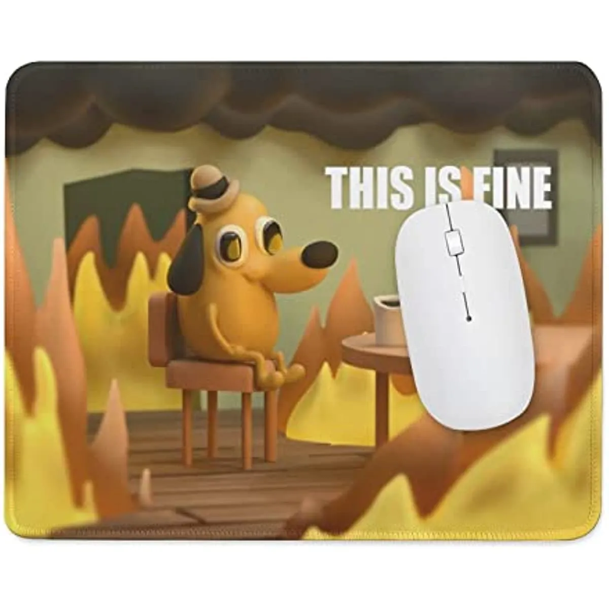 Fire Dog Meme Funny Computer Mousepad This Is Fine Non-Slip Stitched Edge Laptop Gaming Mouse Pad 11.8X9.85inch