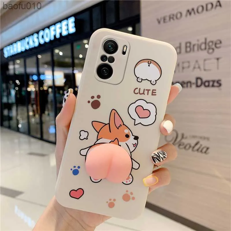 Telefonfodral för Xiaomi Redmi Note 10 10S 10T 11 11T 5 6 7 8 8T 9 Pro Max 9s 9T 5G Söt Cartoon Peach Corgi Dog 3D Binkocks Cover L230619