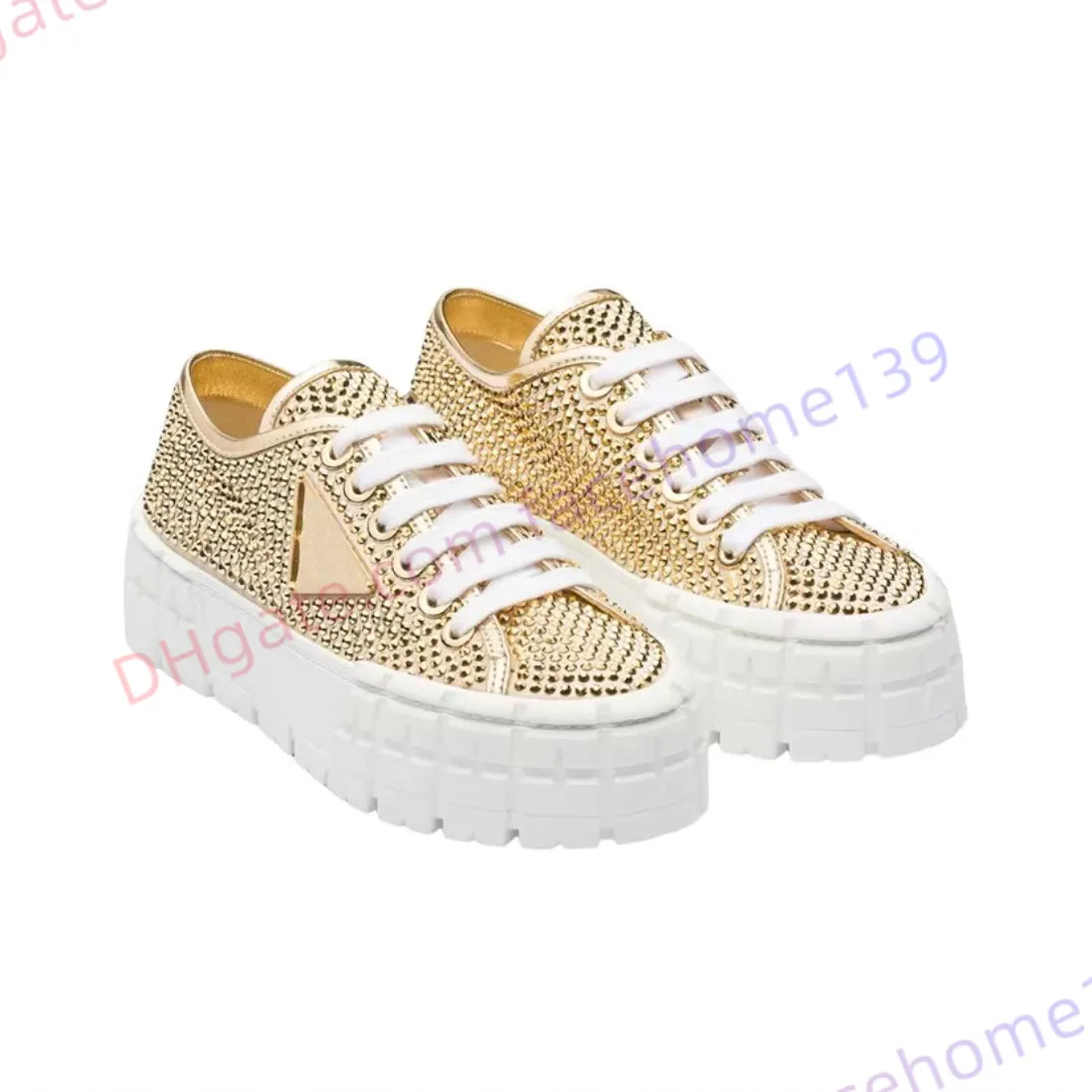 7A Designer Women shoes Casual shoes Dress Shoes Luxury Leather Crystal Glitter diamond gabardine sneakers double wheel Flat shoes Thick bottom Sneakers Wholesale