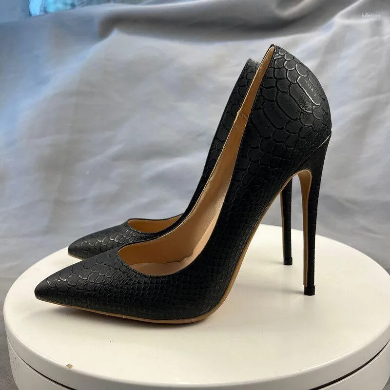 Sapato social preto Couro Cobra Couro Básico Sapato Feminino Salto Alto Stiletto Dedo Pontudo Festa Casamento Zapatos Tamanho Grande 35-45