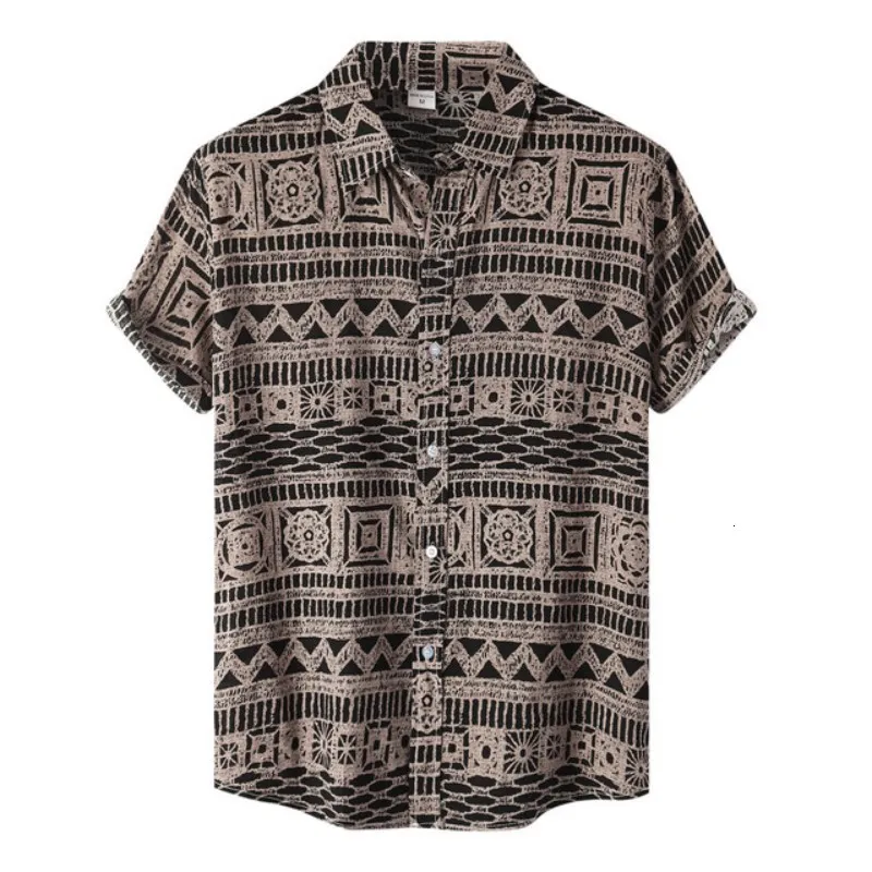 Mens Casual Shirts Vintage Clothing Ethnic Style Tryckt Streetwear Kort ärm toppar Loose Hawaiian Overdimensionerad skjorta Dazn 230713