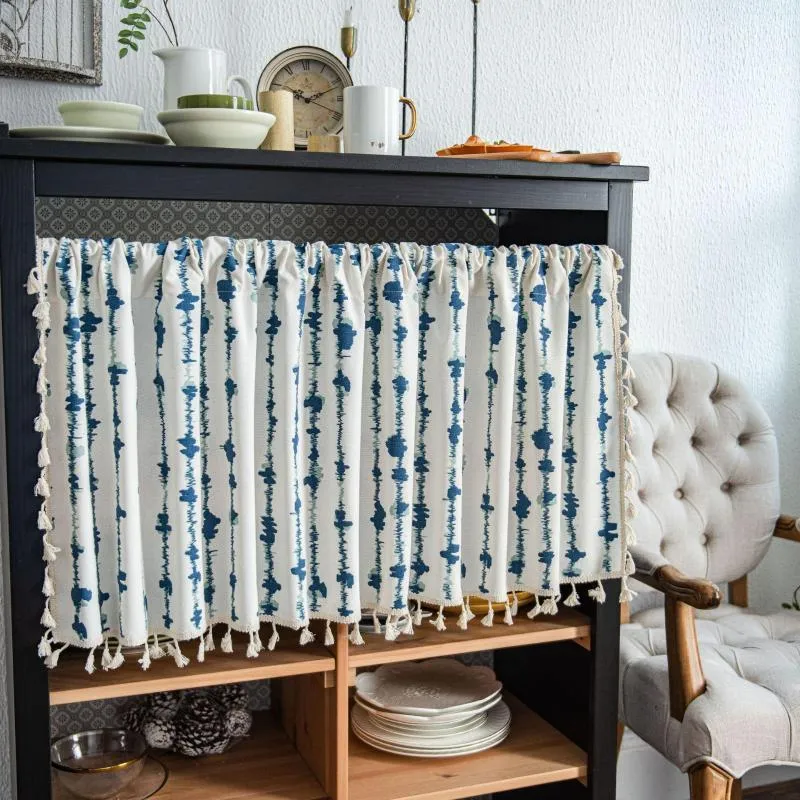Curtain American Style Blue Stripe Printing Half Small Window 1Pcs Dustproof Home Deco