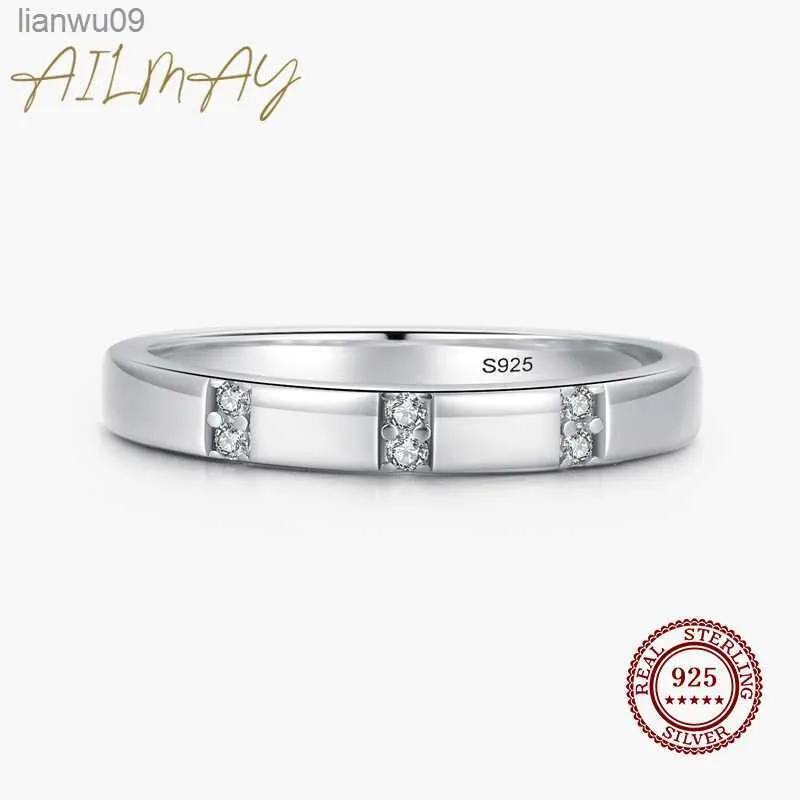 Ailmay autêntica prata esterlina 925 simplicidade zircônia cúbica anel de dedo geométrico para mulheres noivado casamento joias finas L230704