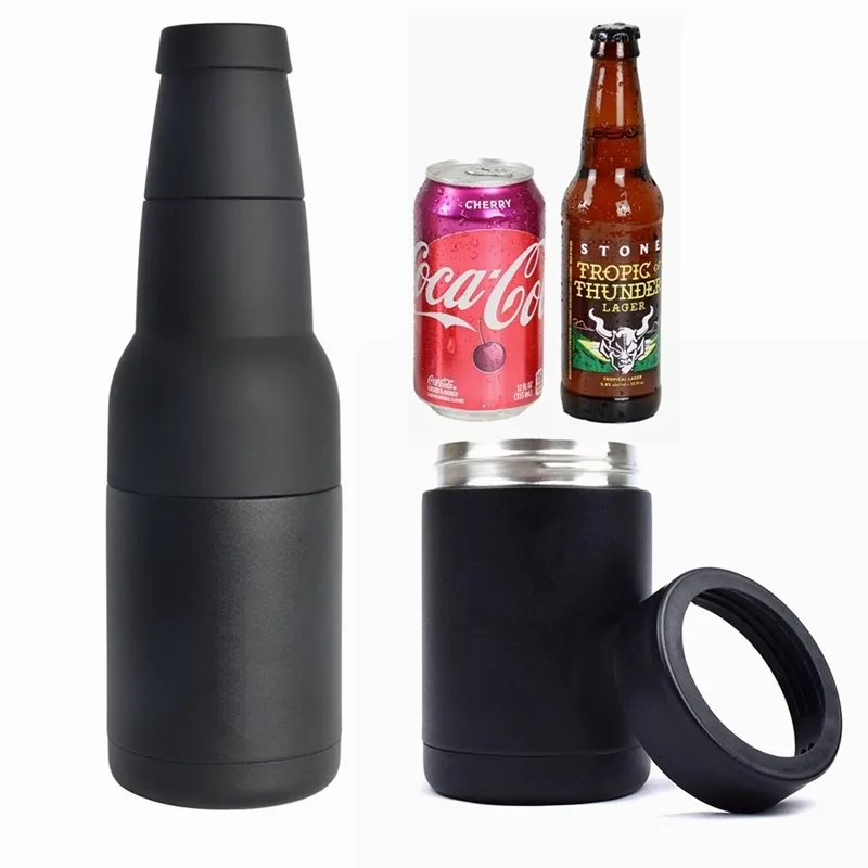 Vattenflaskor 2 i 1 öl kan hållare vakuumisolerade dubbelväggiga rostfritt stålflaska med cola öppnare kylare 12oz termo 230714