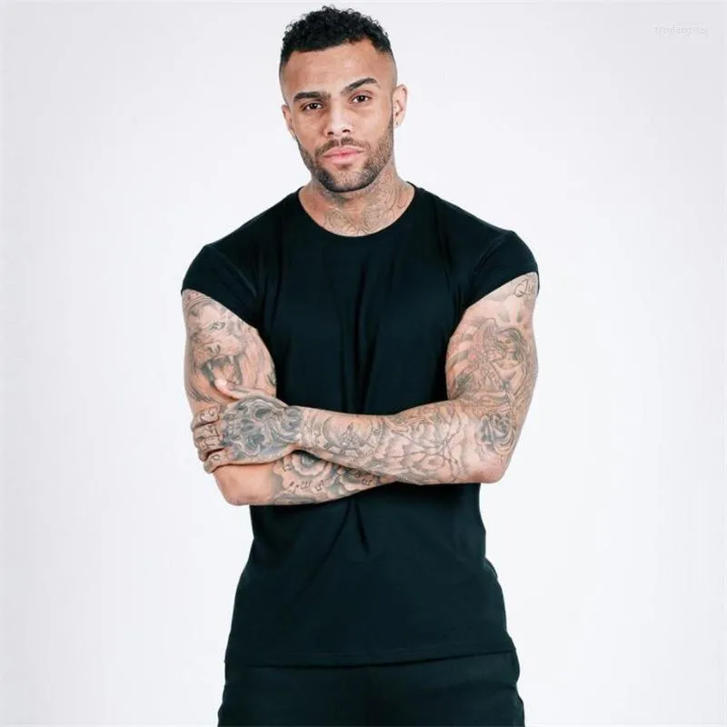 Camisetas masculinas 2023 verão roupas masculinas de marca moda fitness camisa musculação músculo masculino manga curta fino algodão roupas esportivas tops