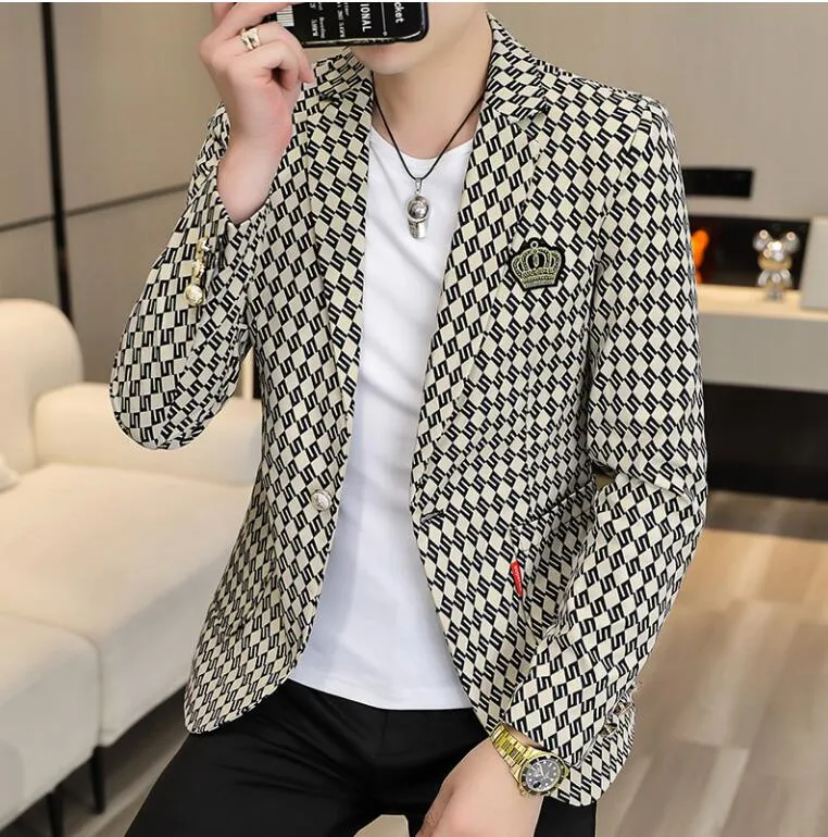 Men's Jackets Men's Casual Autumn New Youth Korean Version Slim Fitting Printed Small Suit Jacket Fashion Top Single Jacket