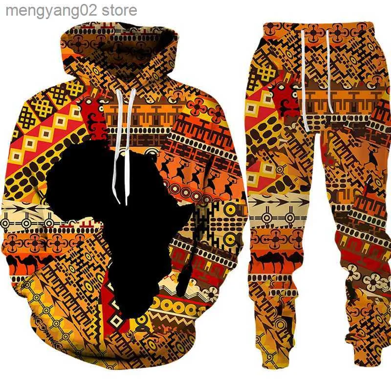 Survêtements pour hommes Folk-personnalisé 3d Imprimer Hoodies Pantalons Costumes Hommes Femmes Survêtement 2pc Ensembles À Manches Longues Style Ethnique Africain Danshiki Hommes Vêtements T230714