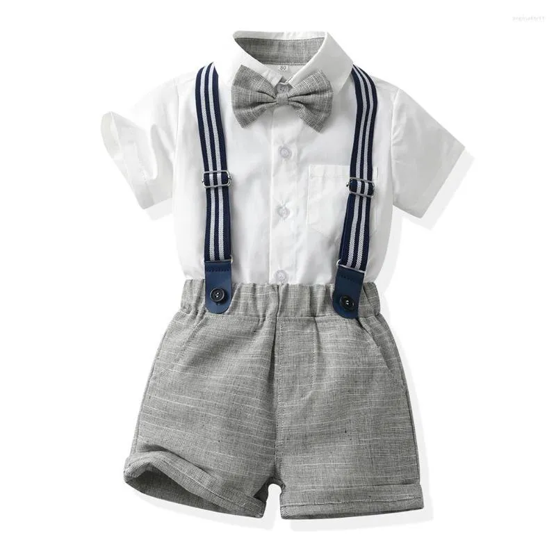 Ensembles de vêtements d'été bébé enfant en bas âge garçon Gentleman ensemble de vêtements à manches courtes chemise hauts jarretelles Shorts tenues décontractées nés garçons vêtements de Pâques