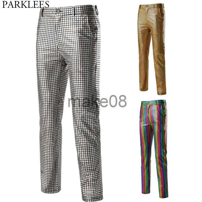 Herrenhosen Herren Tänzerin Bühnenhose Gold Silber Regenbogen Plaid Paillettenhose Männer Disco Festival Weihnachtsfeier Abschlussball Pantalones Hombre 3XL J230714