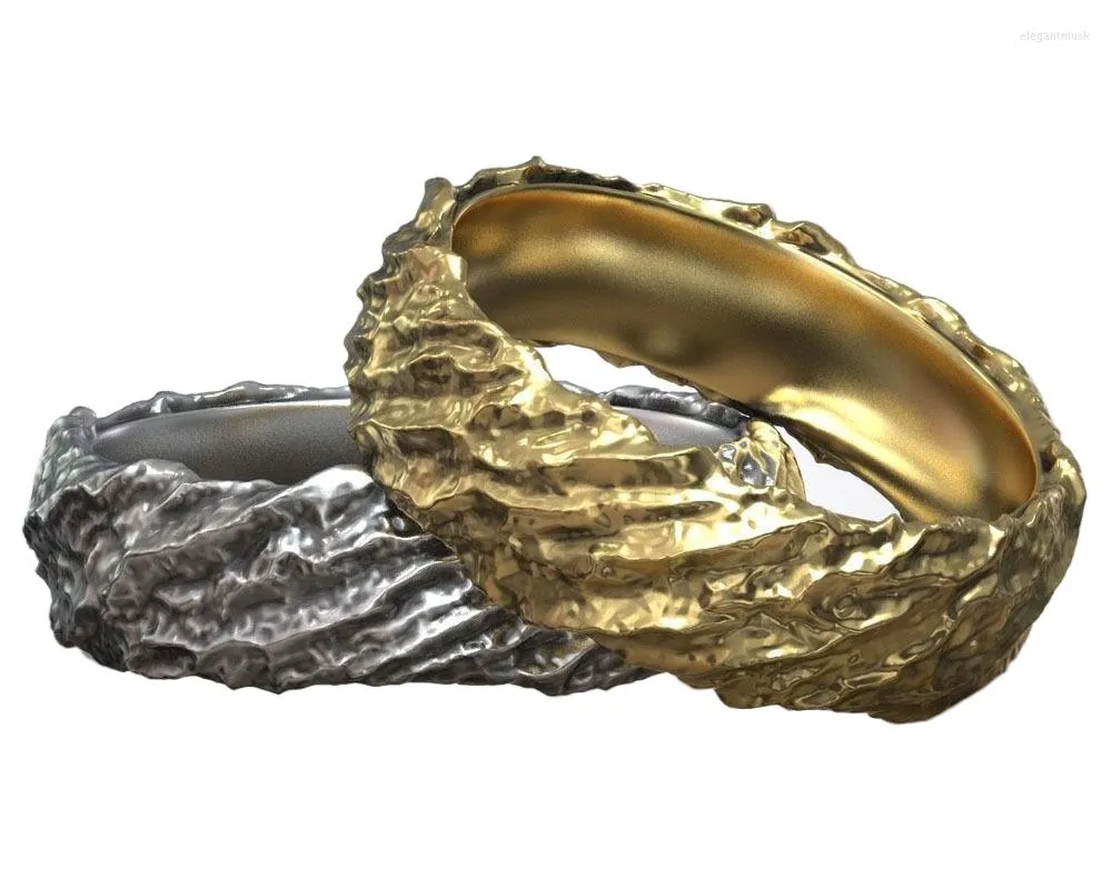 Küme Yüzükleri 8G Ahşap Kabuğu Doğa Süslemesi Aly Bandı Altın 925 Katı Sterlling Gümüş