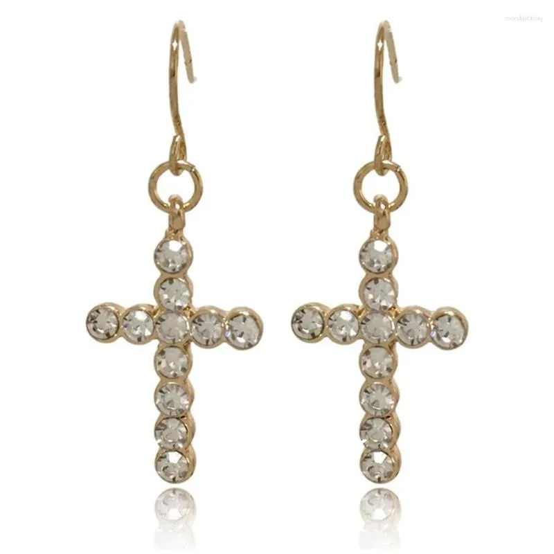 Dangle Earrings Brincos Crystal Drop Fashion Gold Color Alloy Finishing Cross Pendant for Women Jewelry Wholesale