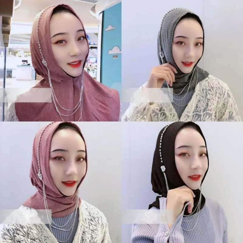 Vestuário étnico Moda Senhoras Touca Quatro Estações Mulheres Muçulmanas Embrulhado Turbante Chapéu Islâmico Hijab Diamante Árabe Chapéus Brilhantes Dubai Caps