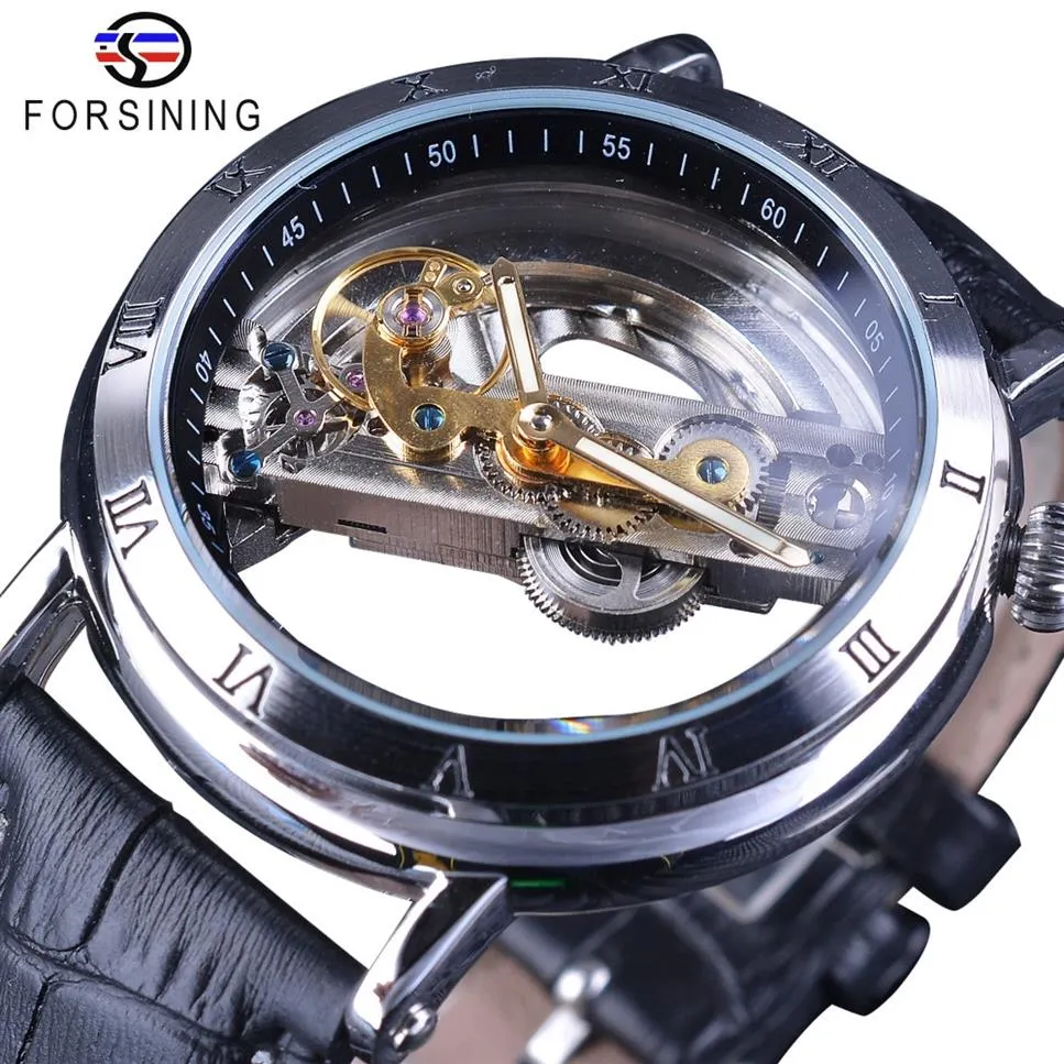 Forsining Minimalistisch Ontwerp Dubbelzijdig Transparant Mannen Business Crown Head Skeleton Herenhorloge Topmerk Luxe Automatisch Horloge290k