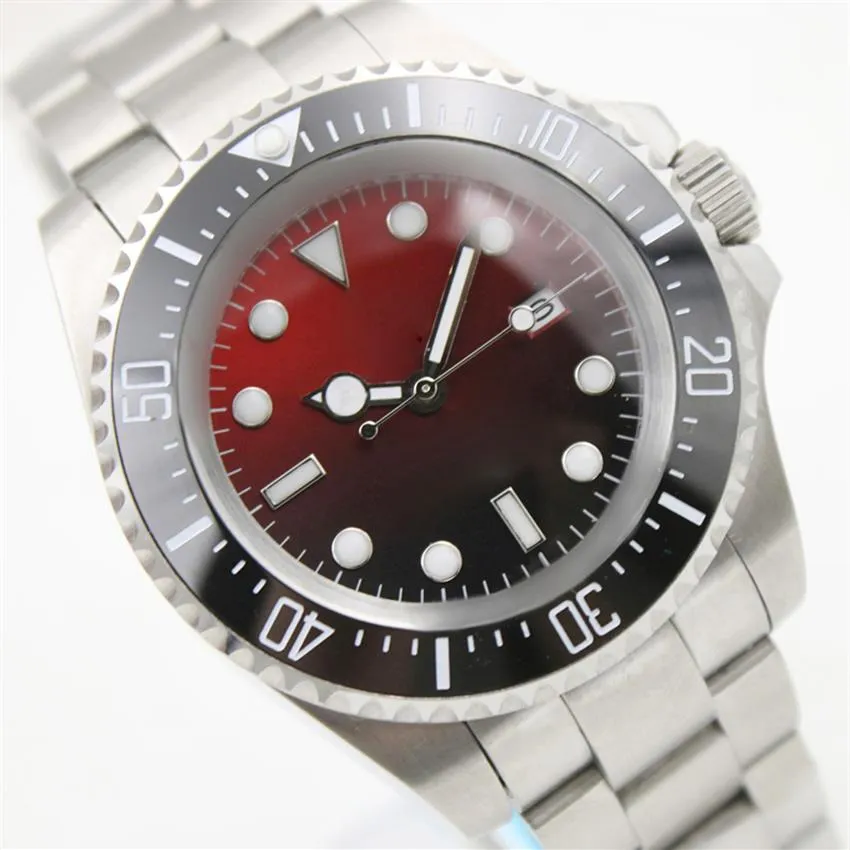 Ah jakość D-RED 44 mm zegarki głębokie ceramiczna ramka morska-dweller Sapphire torbiera ze stali nierdzewnej 316L Block Lock Zapięcie automatyczne Mecha2290