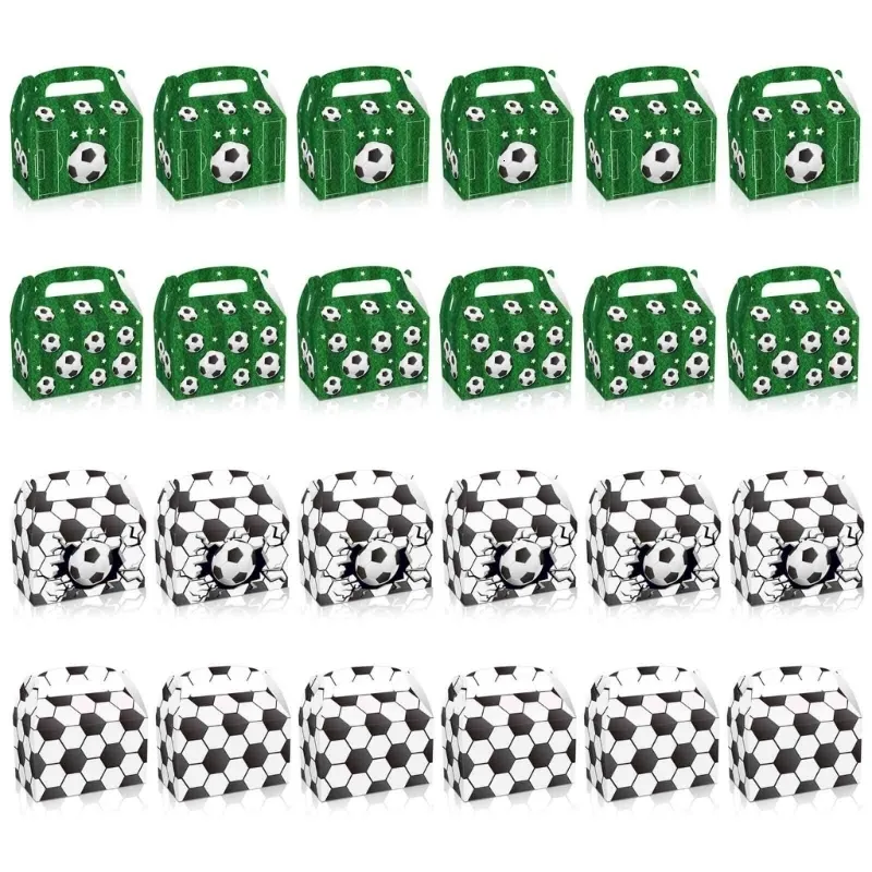 Confezione regalo 448B 24PCS Calcio Party Treat Box Scatole da calcio Candy Cookie con manico per compleanno Natale 230713