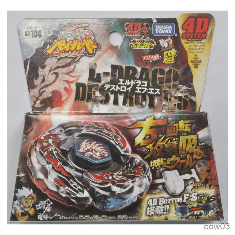 4d Beyblades Takara Tomy Beyblade Metal Battle Fusion Top BB108 L- Drago Destroy F S 4D Sistem med Light Launcher R230714