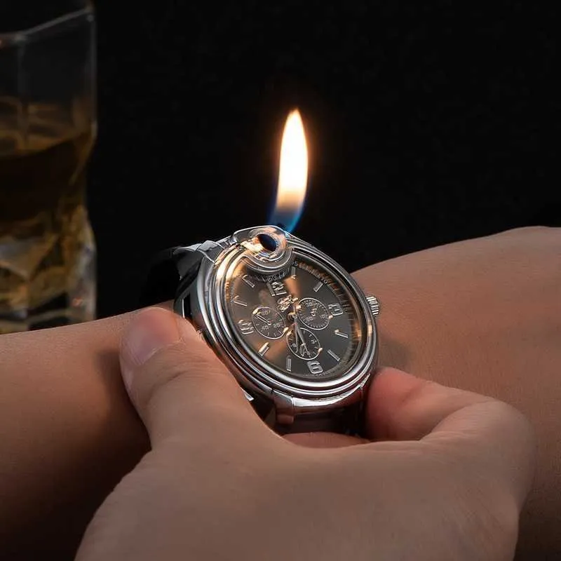 Watch Style Metal Windproof Cigarette Lighter with Open Flame, 1.97 × 1.81  × 0.65 in, Black/Silver from Dhgate Lighters