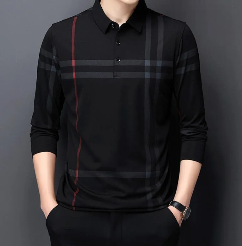 Polos pour hommes haut de gamme Designer marque de mode Polo noir rayé coréen Top qualité décontracté à manches longues hauts vêtements