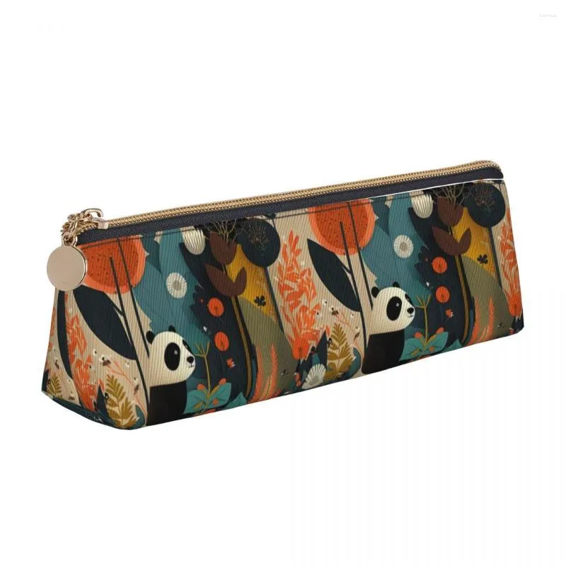Wholesale Vintage Leather Pen Bag With Panda Triangle Design Modern Art
