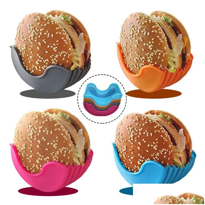 Food Savers Storage Containers Burger Holders Sile Hygienic Reusable Hamburger Sandwiches Holder Container Prevent Falling Apart M Dhgpn