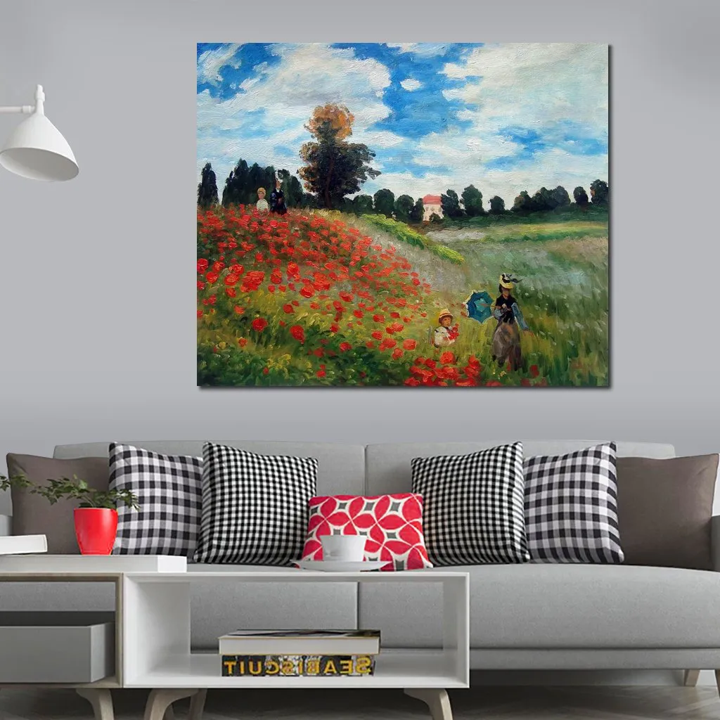 Handmade Artwork Canvas Paintings by Claude Monet Poppy Field in Argenteuil Modern Art Kitchen Room Decor