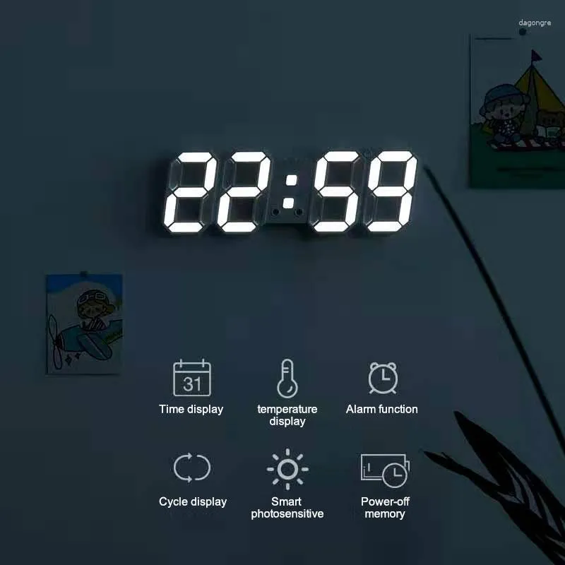 Tischuhren 3D LED Digital Nordic Wandalarm Hängeuhr Kalender Elektronische Schlummerfunktion