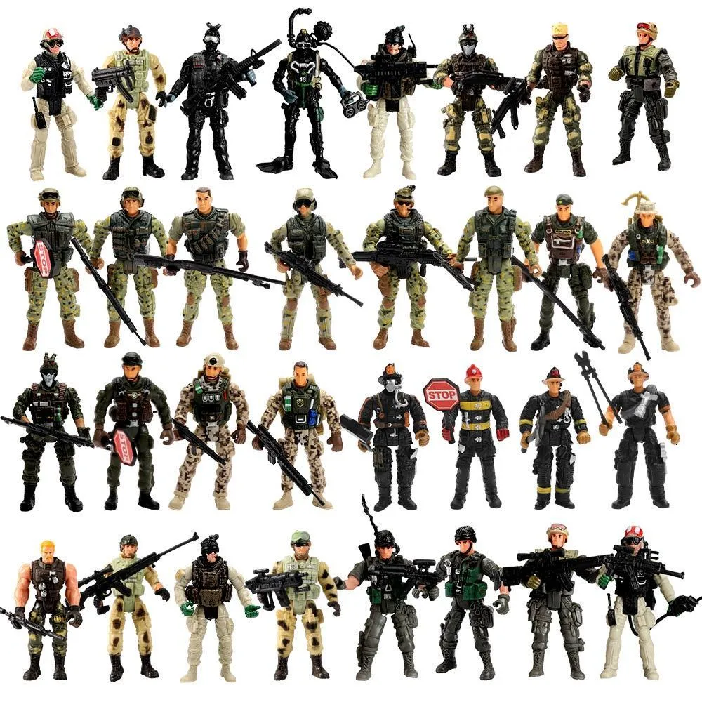 Figurines militaires ViiKONDO Action Figure Army Men Toy Soldier Military 1/18 US Special Force Elite SWAT Team Firefighter 4 pouces Firemen Boy's Gift 230714