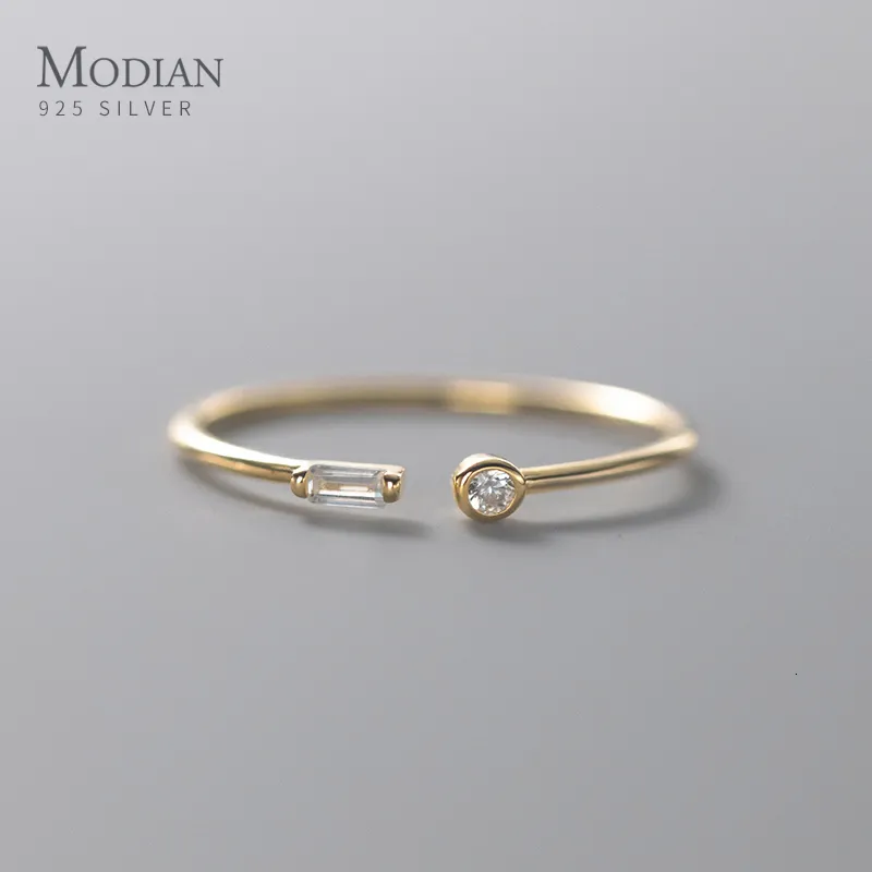 Wedding Rings Modian Real 925 Sterling Silver Simple Thin Clear CZ Finger Adjustable 14K Gold Ring For Women Jewelry Gifts 230714