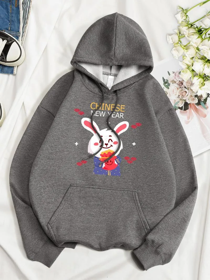Chinese New Year Oversized Fleece Hoodie Womens With Cute Cartoon