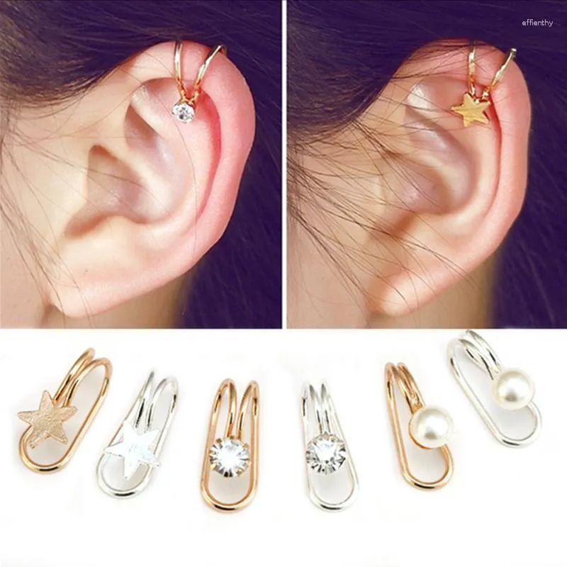 Brincos nas costas Cuff U Star Moon Brinco Punk Minimalista Feminino Fivela de Metal Piercing Falso Clipe de Orelha Sem Perfuração Pérola Para 2023