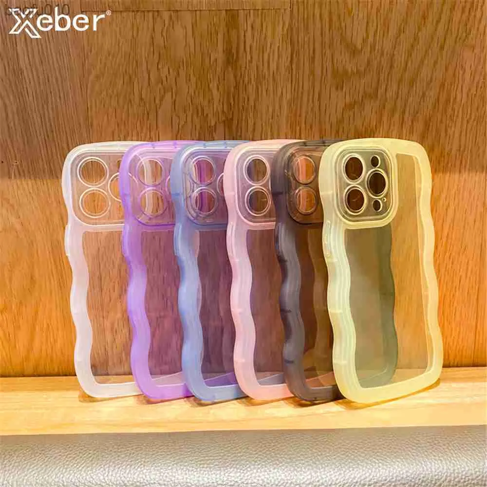 Cute Wavy Curly Clear Phone Case For iPhone 14 Pro Max 13 12 11 XS XR X 7 8 Plus Mini 6S SE Candy Soft Silicone Shockproof Cover L230619