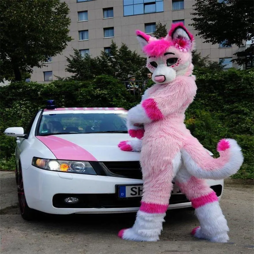 2018 Wysokiej jakości OHLEEES Rzeczywiste zdjęcie Po Pink Fursuit Husky Wolf Halloween Mascot Costumes Postacie Fancy Party COS264I