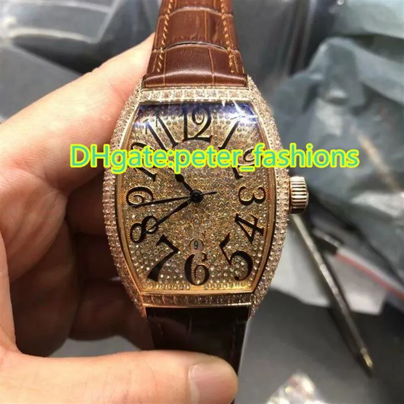 Roségold-Diamant-Herrenarmbanduhr mit braunem Lederarmband, automatische mechanische Uhren, luxuriöse wasserdichte Uhren 231J