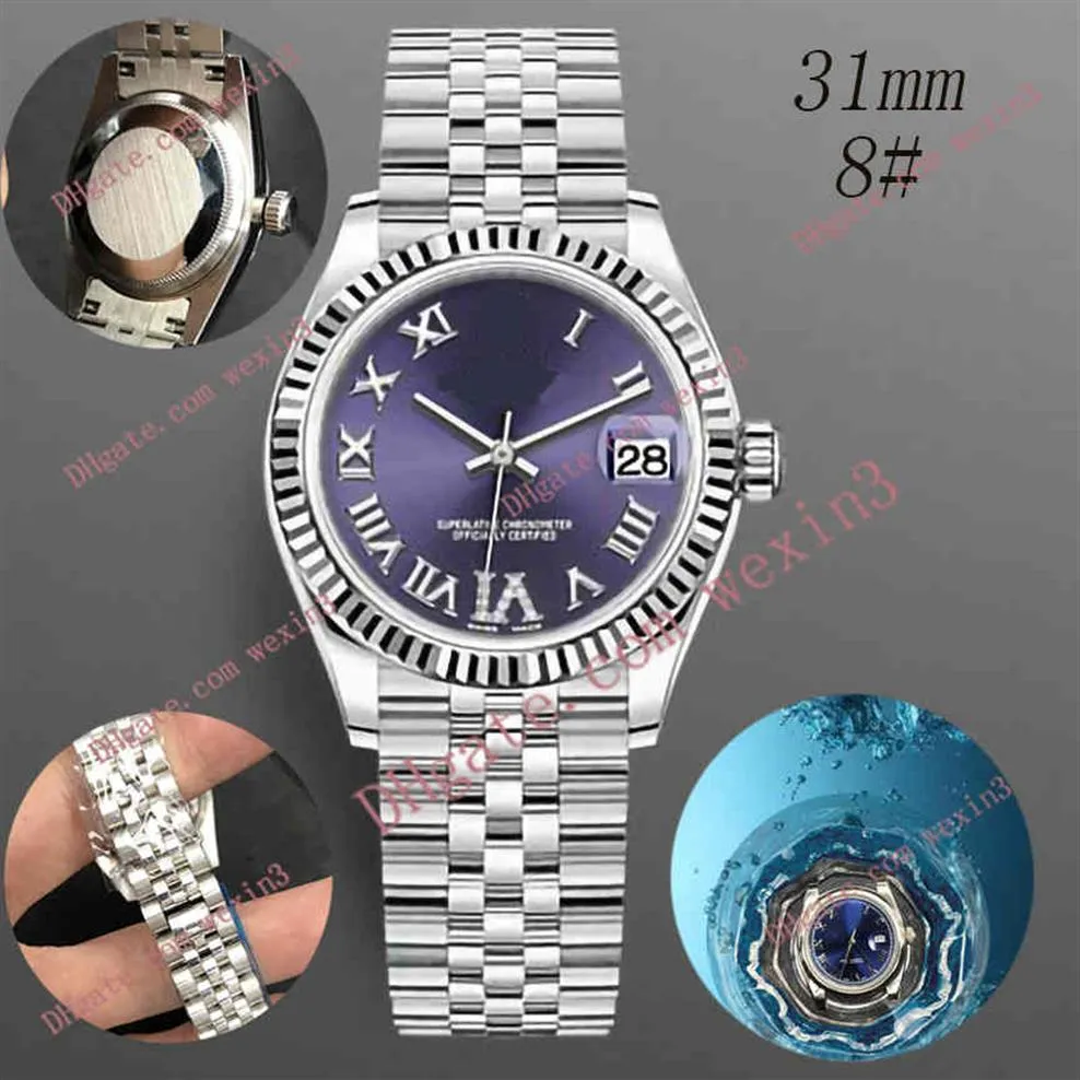 31 mm Diamond Woman Watch Ladies Six Clock Roman Numerals Golden Jubilee Band Montre de Luxe 20 Color Deluxe 2813 Automatyczna stal 2185