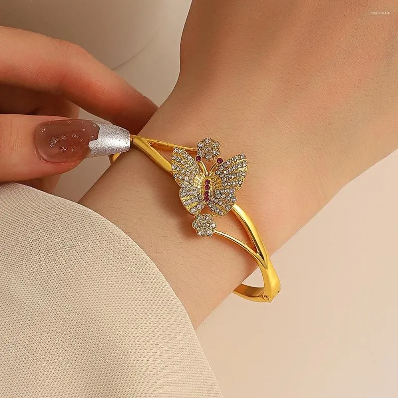 Bangle Retro Full Crystal Butterfly Armband Women Classic Personality Flower Fluting Cuff Smycken Friendship Gift