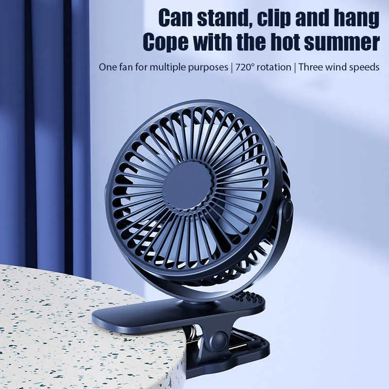 Elektriska fläktar Portable Mute USB Table Fan Clip-On Type laddningsbar Mini Cooling Desk Fan 720 graders rotationshastigheter Justerbar klippfläkt