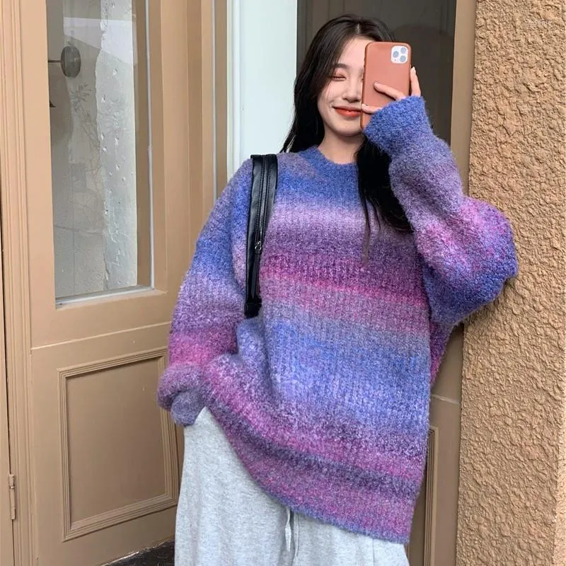 Женские свитеры дамы -градиент -цветовой свитер круглый щип